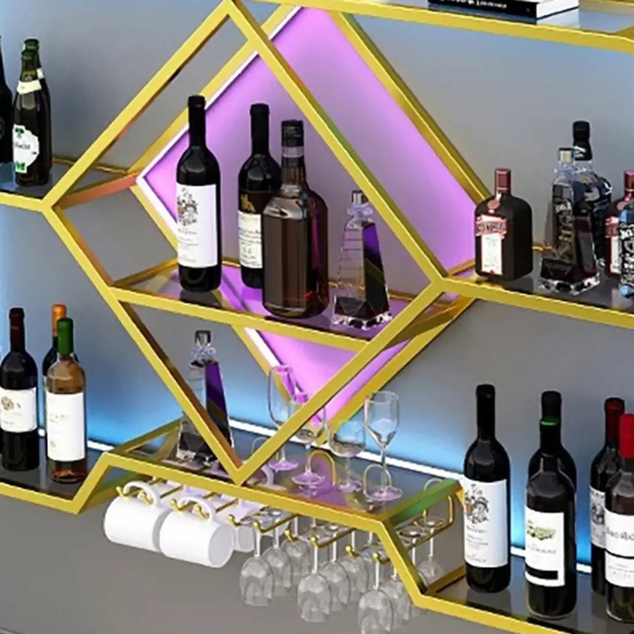 Gold Metal Diamond Wall-Mounted Wine Glass Rack