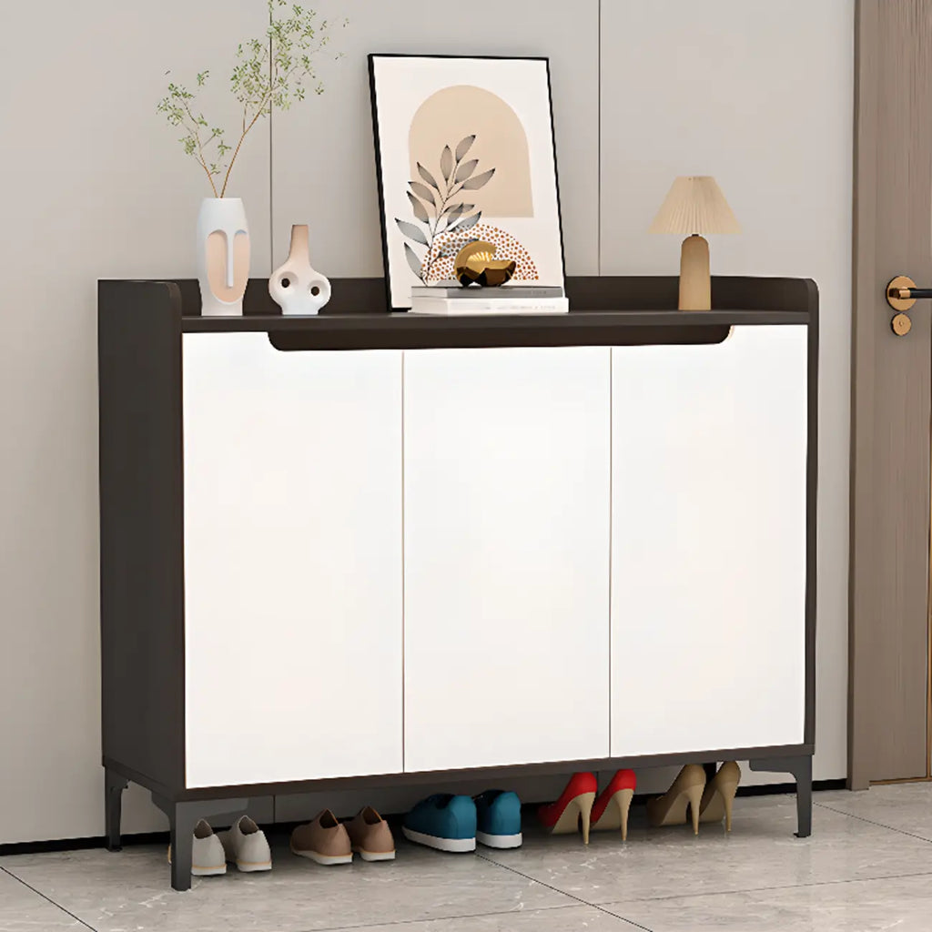 Sleek Milk Cocoa Wood Shoe Cabinet with Display Top