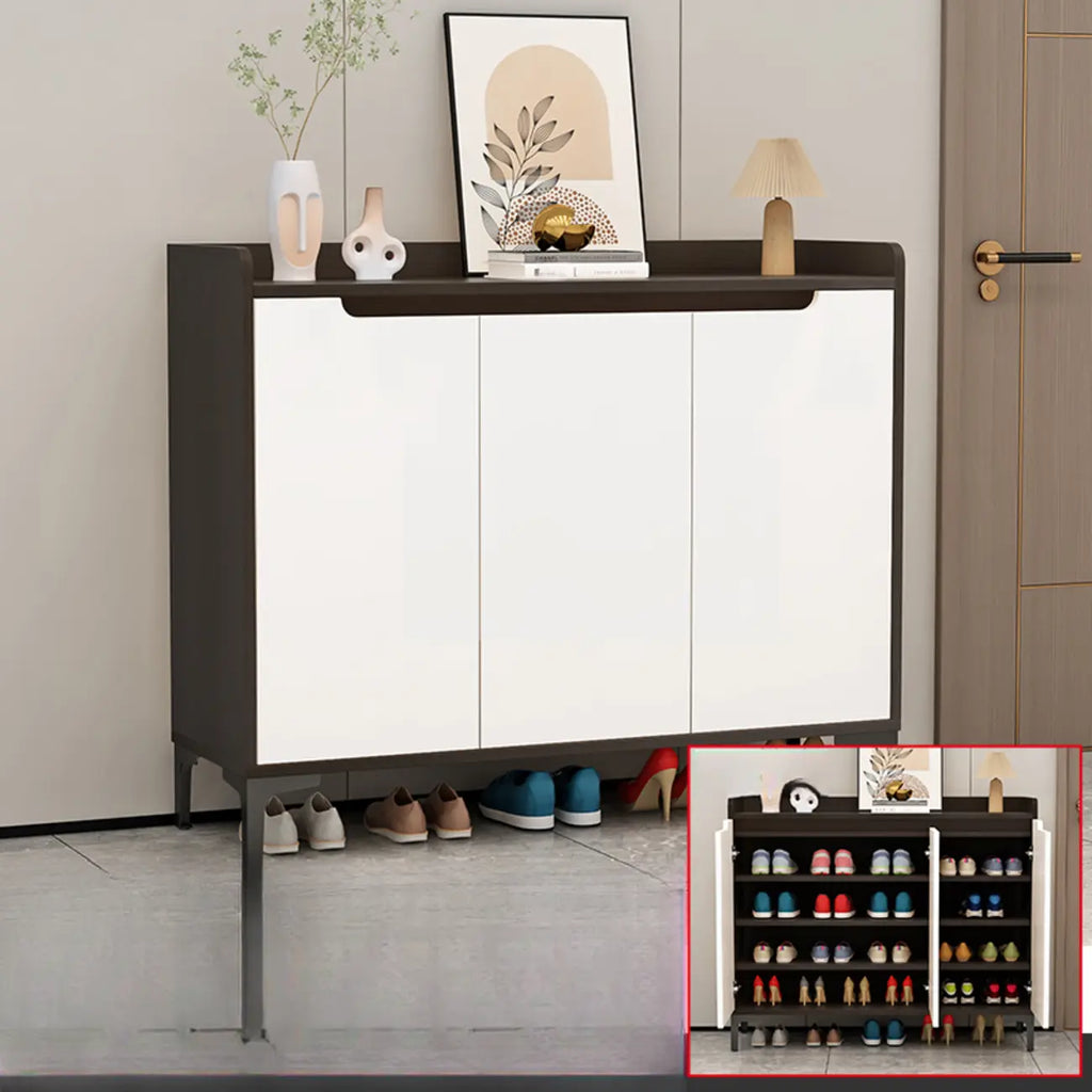 Sleek Milk Cocoa Wood Shoe Cabinet with Display Top