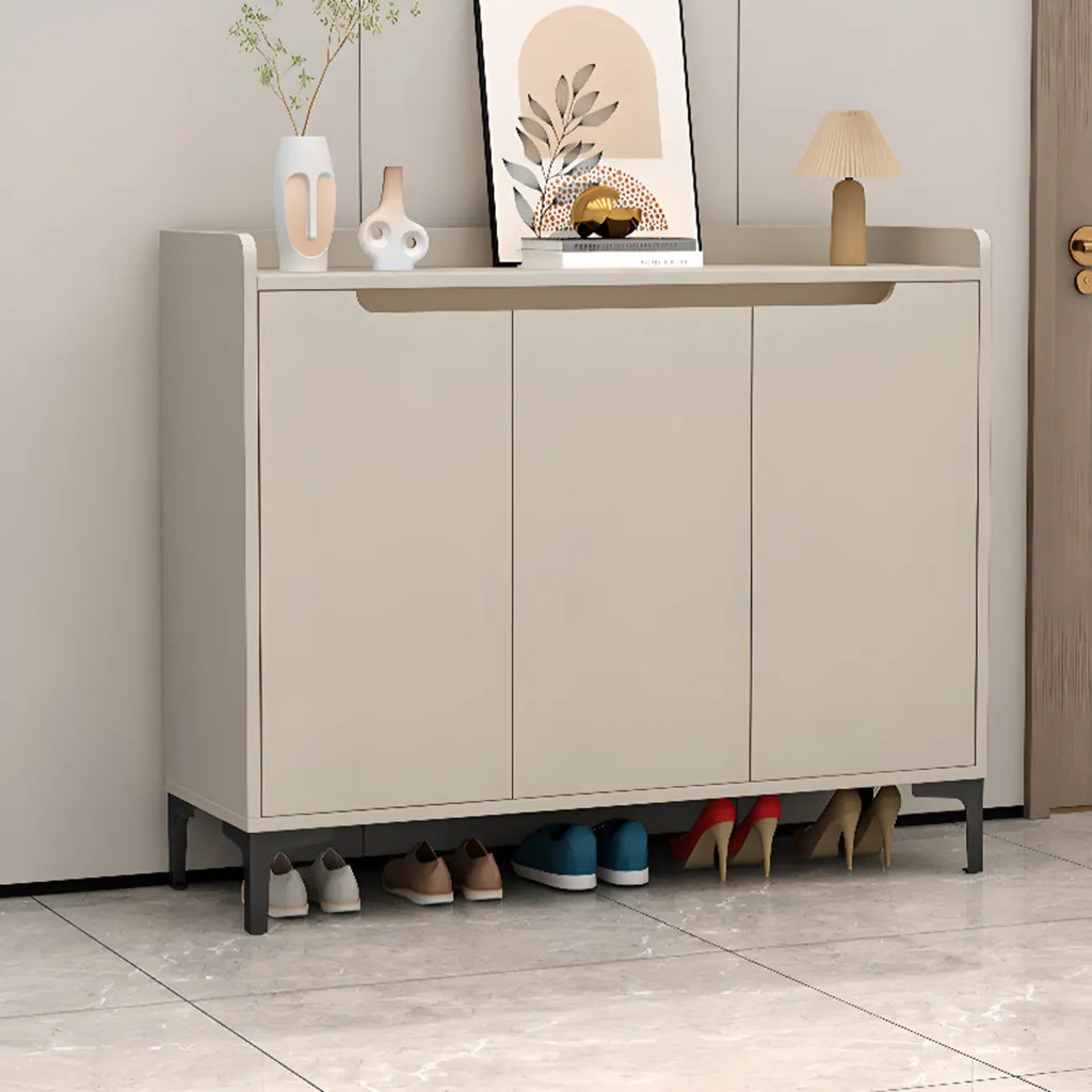 Sleek Milk Cocoa Wood Shoe Cabinet with Display Top