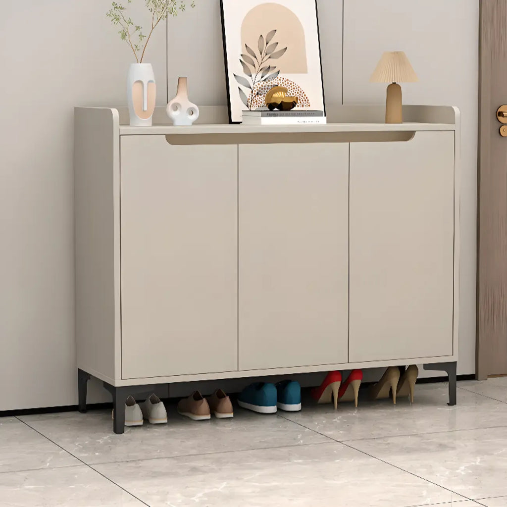 Sleek Milk Cocoa Wood Shoe Cabinet with Display Top