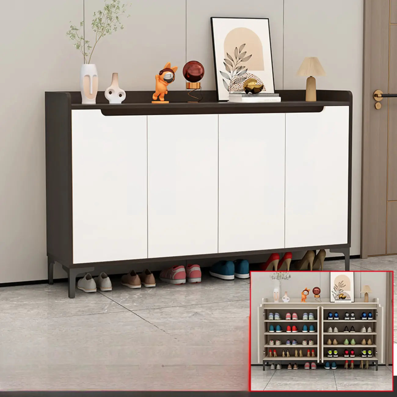 Sleek Milk Cocoa Wood Shoe Cabinet with Display Top