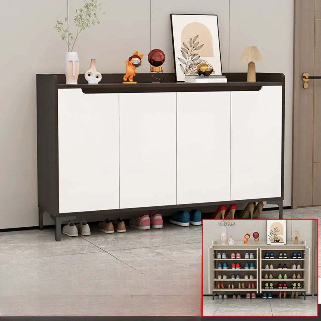 Sleek Milk Cocoa Wood Shoe Cabinet with Display Top