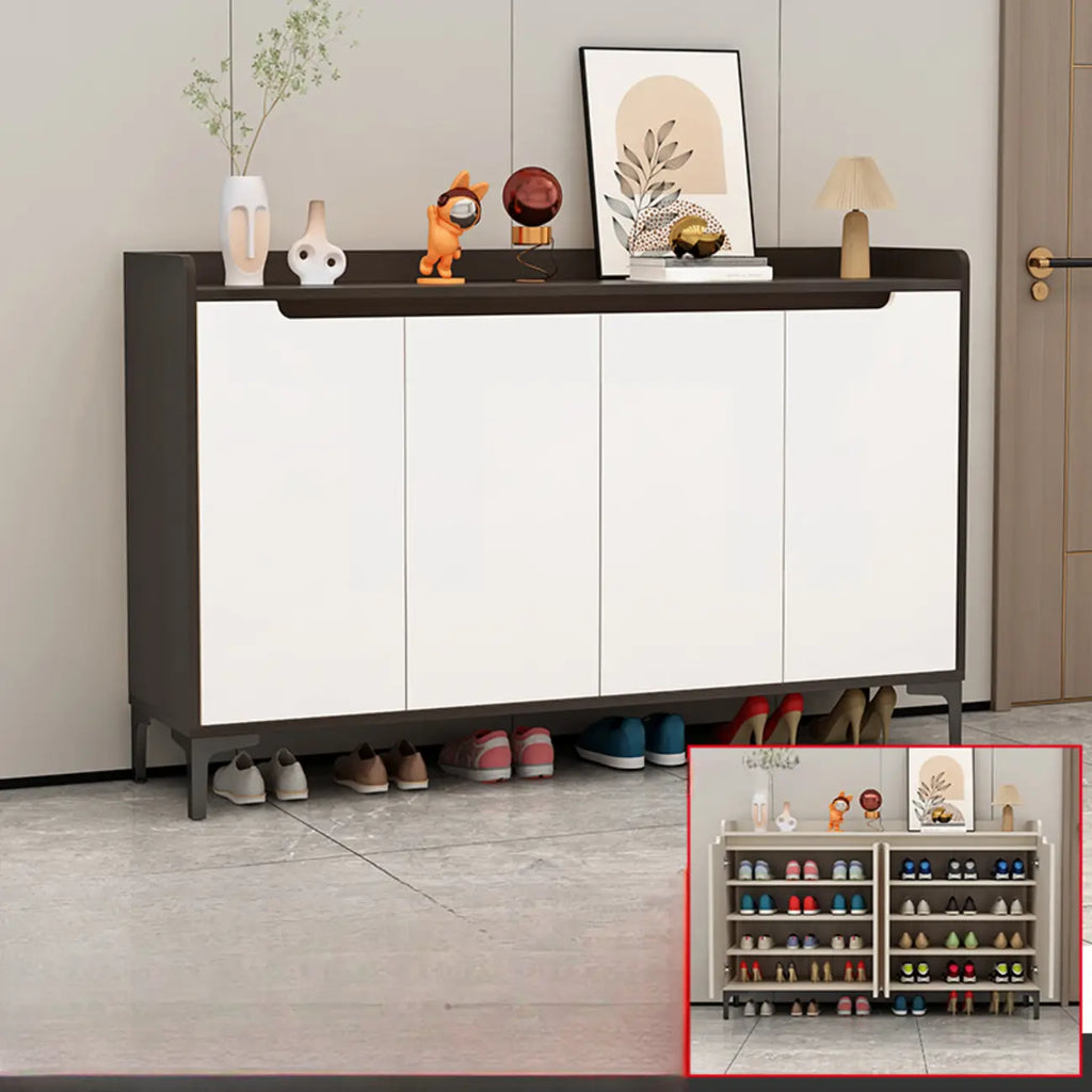Sleek Milk Cocoa Wood Shoe Cabinet with Display Top