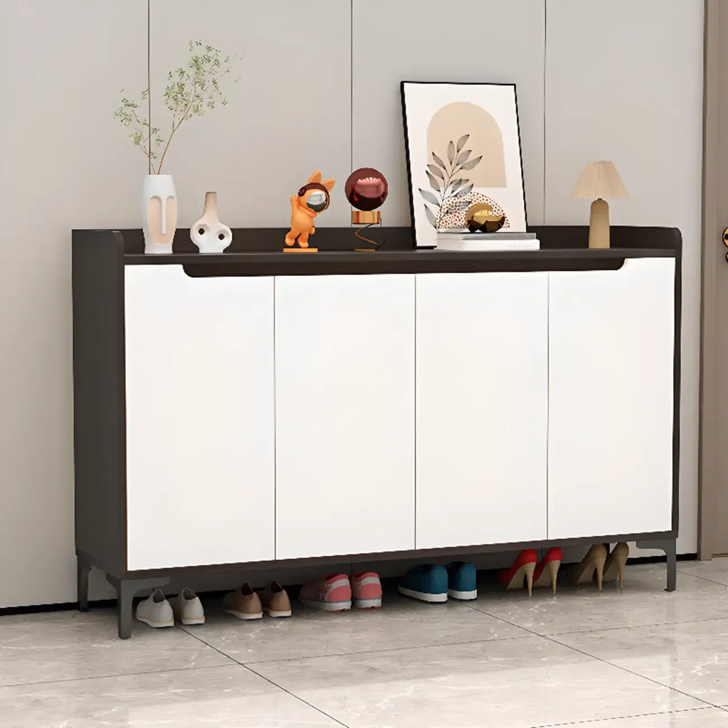 Sleek Milk Cocoa Wood Shoe Cabinet with Display Top
