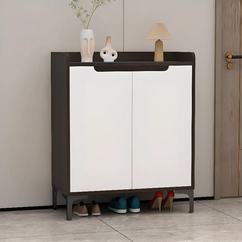 Sleek Milk Cocoa Wood Shoe Cabinet with Display Top