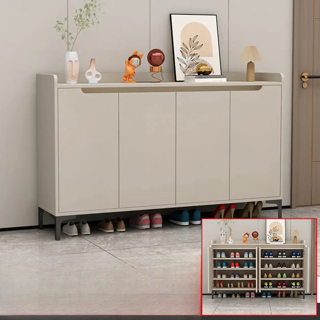 Sleek Milk Cocoa Wood Shoe Cabinet with Display Top