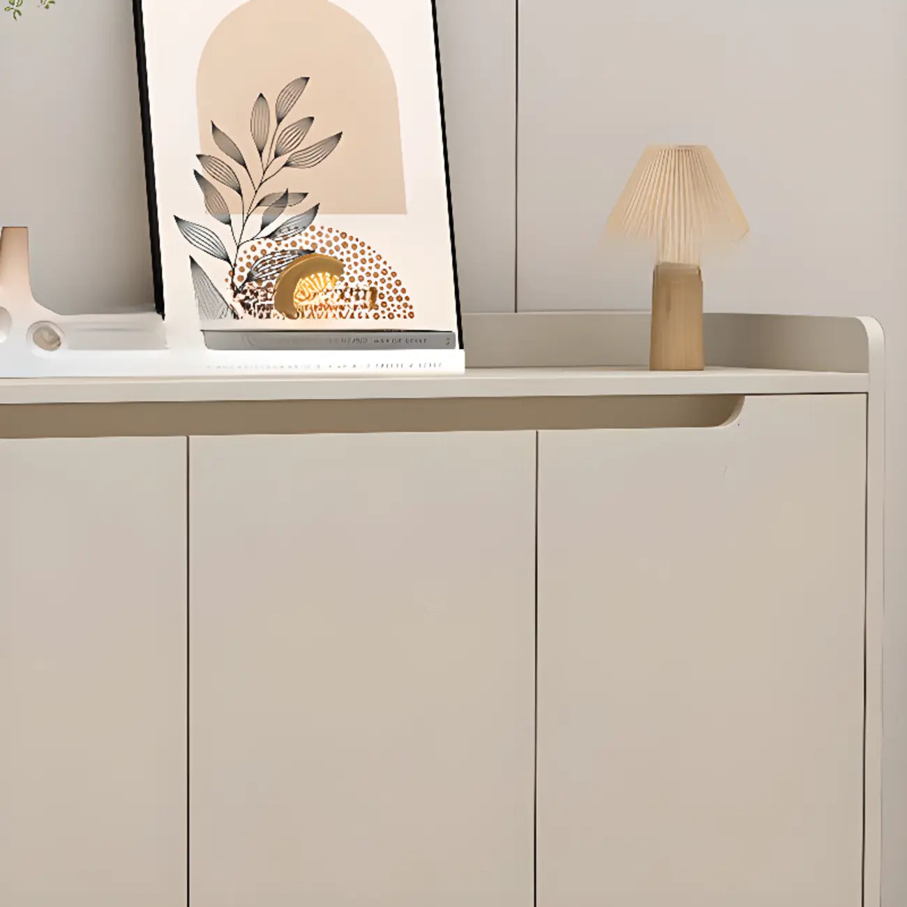 Sleek Milk Cocoa Wood Shoe Cabinet with Display Top