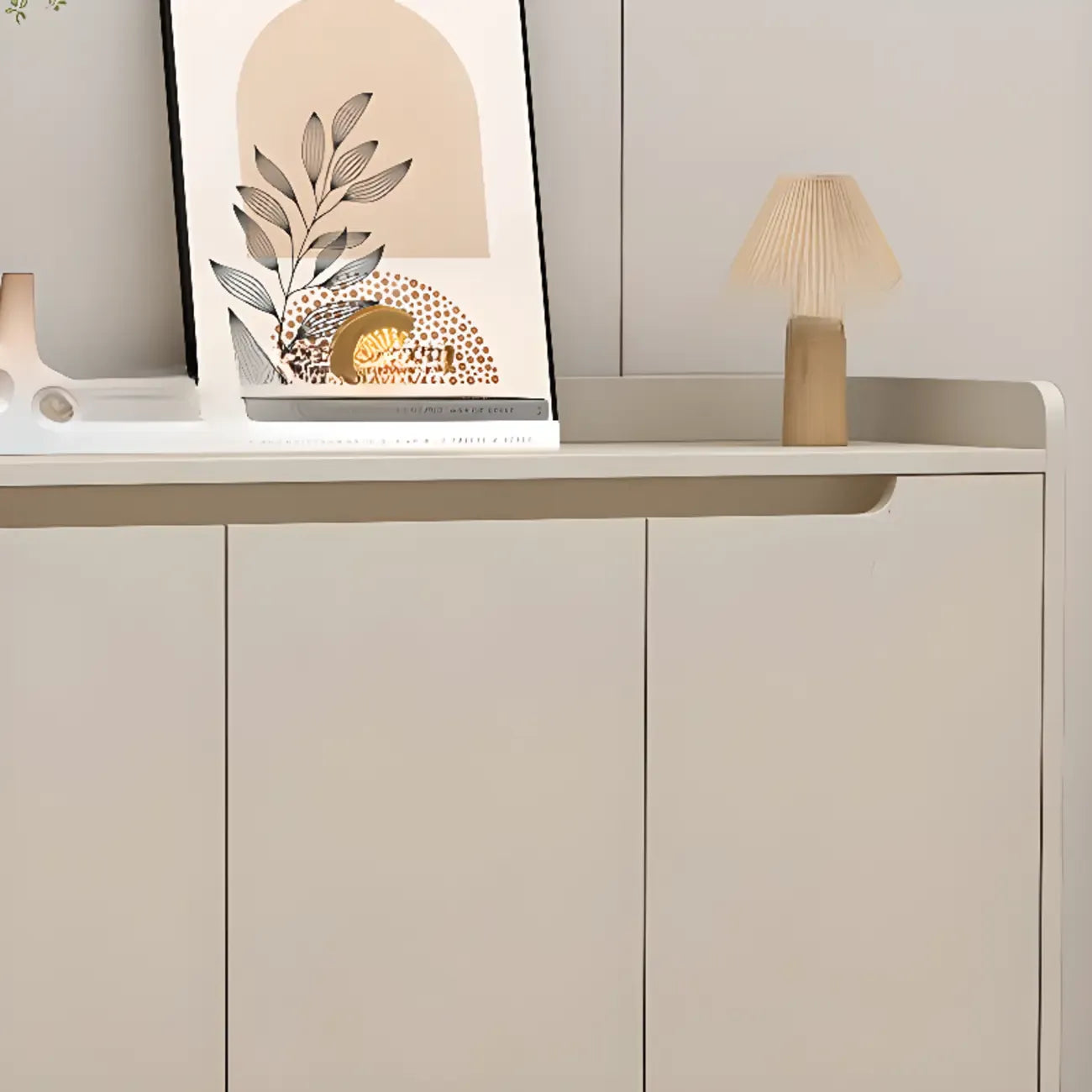 Sleek Milk Cocoa Wood Shoe Cabinet with Display Top