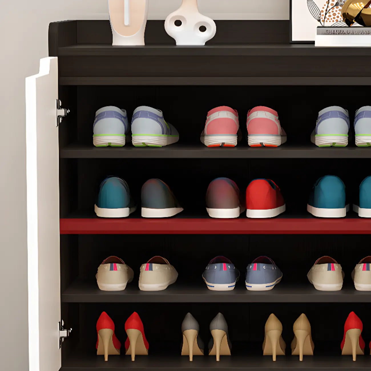 Sleek Milk Cocoa Wood Shoe Cabinet with Display Top