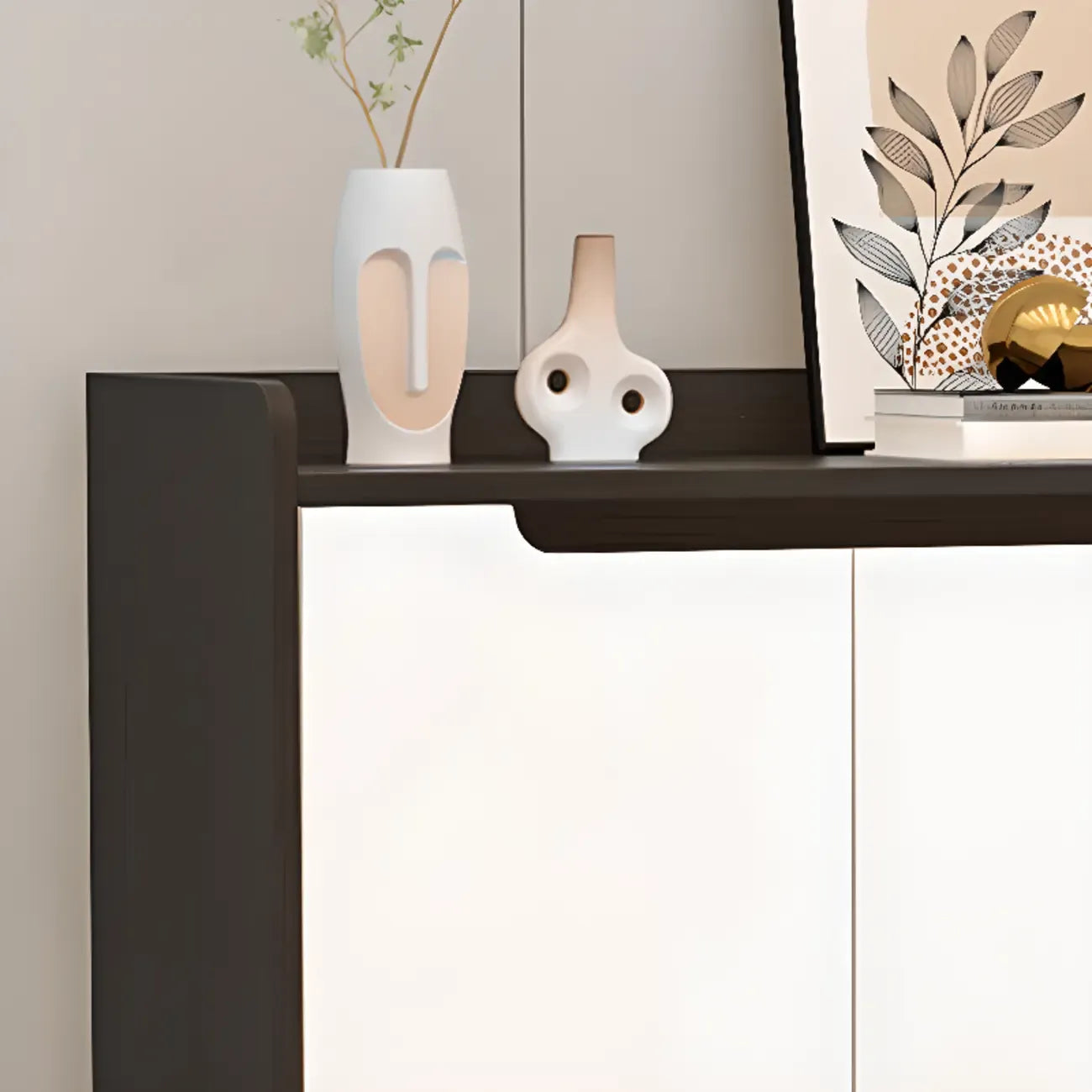 Sleek Milk Cocoa Wood Shoe Cabinet with Display Top