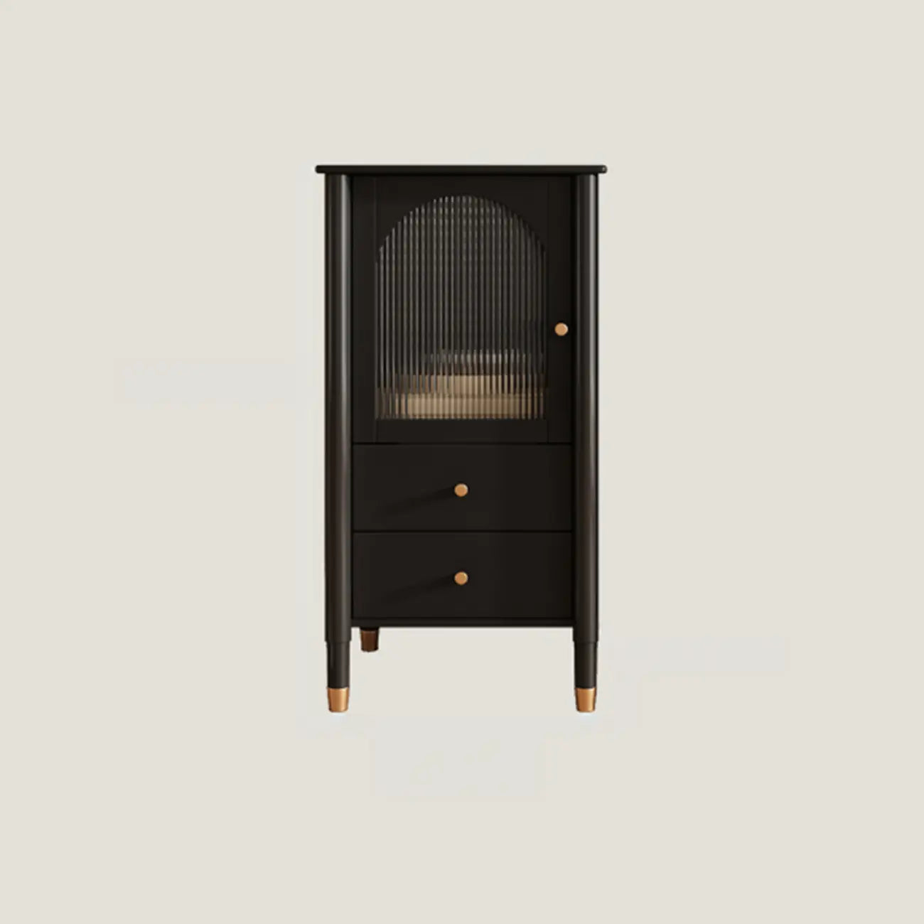 Modern Black Gold Wood Adjustable Shelves Glass Door Cabinet