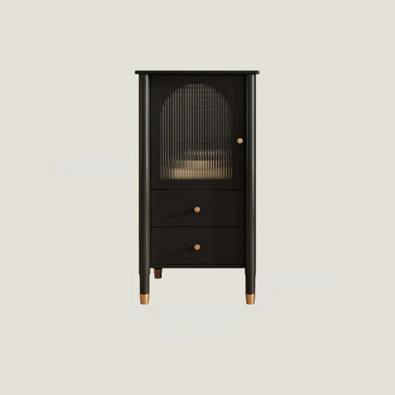 Modern Black Gold Wood Adjustable Shelves Glass Door Cabinet