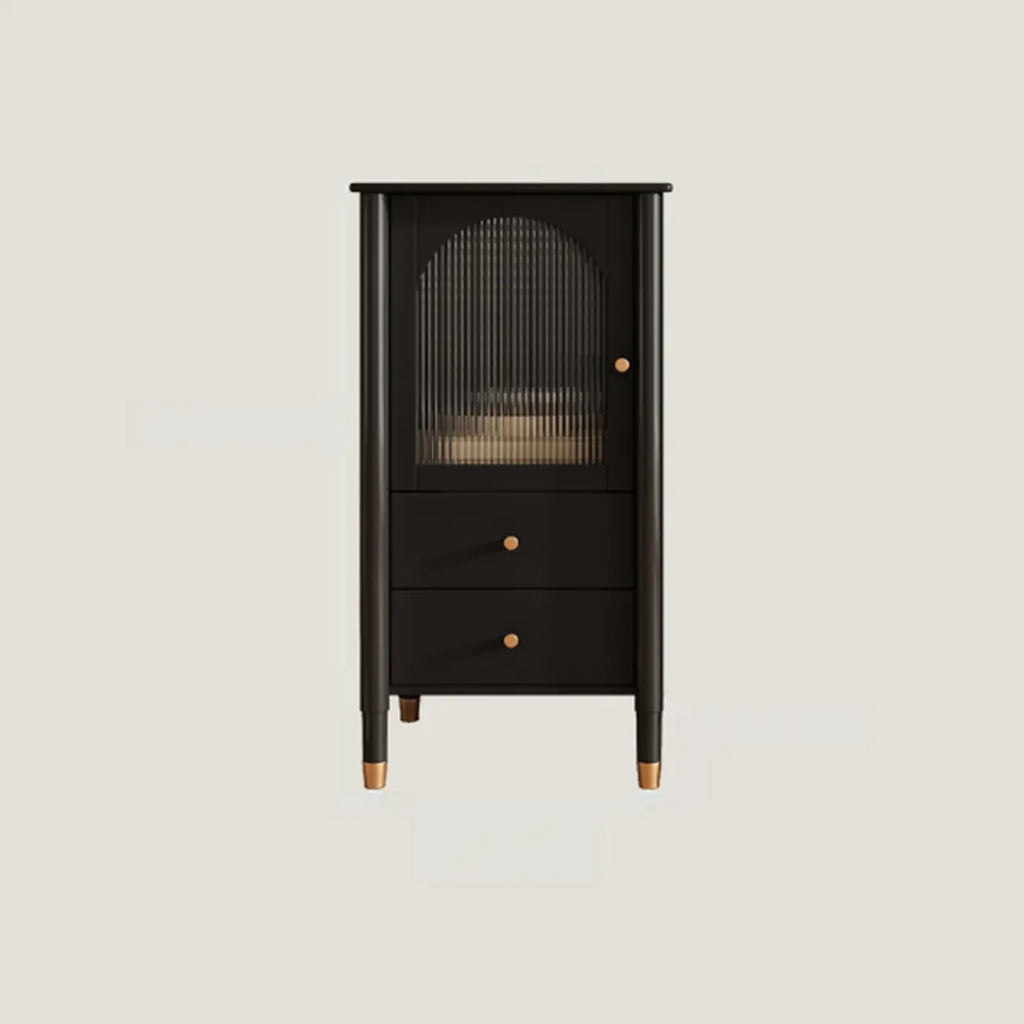 Modern Black Gold Wood Adjustable Shelves Glass Door Cabinet
