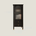 Modern Black Gold Wood Adjustable Shelves Glass Door Cabinet