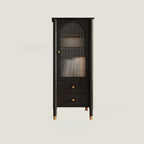 Modern Black Gold Wood Adjustable Shelves Glass Door Cabinet