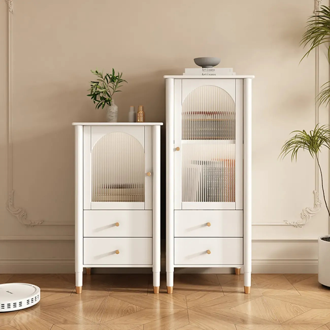 Modern Black Gold Wood Adjustable Shelves Glass Door Cabinet