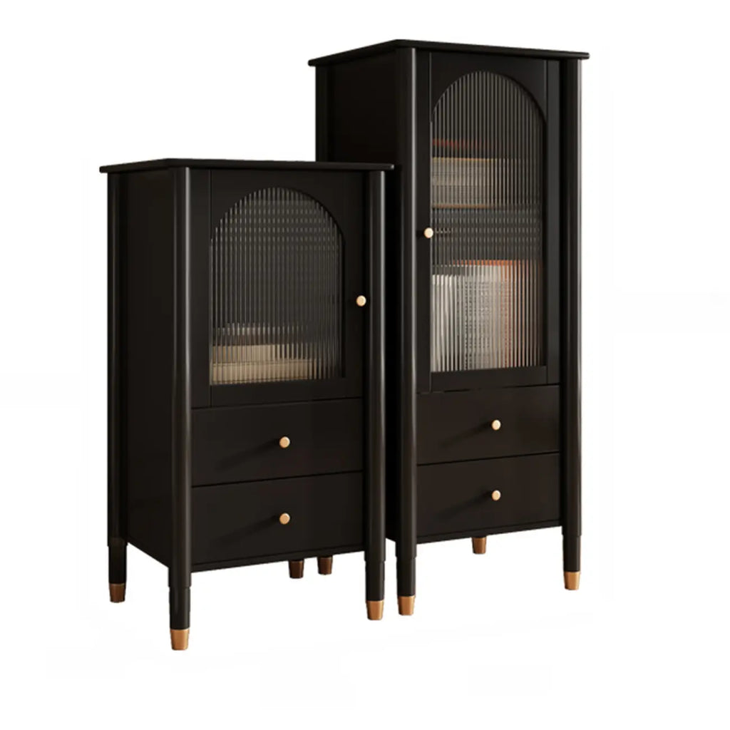 Modern Black Gold Wood Adjustable Shelves Glass Door Cabinet