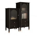 Modern Black Gold Wood Adjustable Shelves Glass Door Cabinet