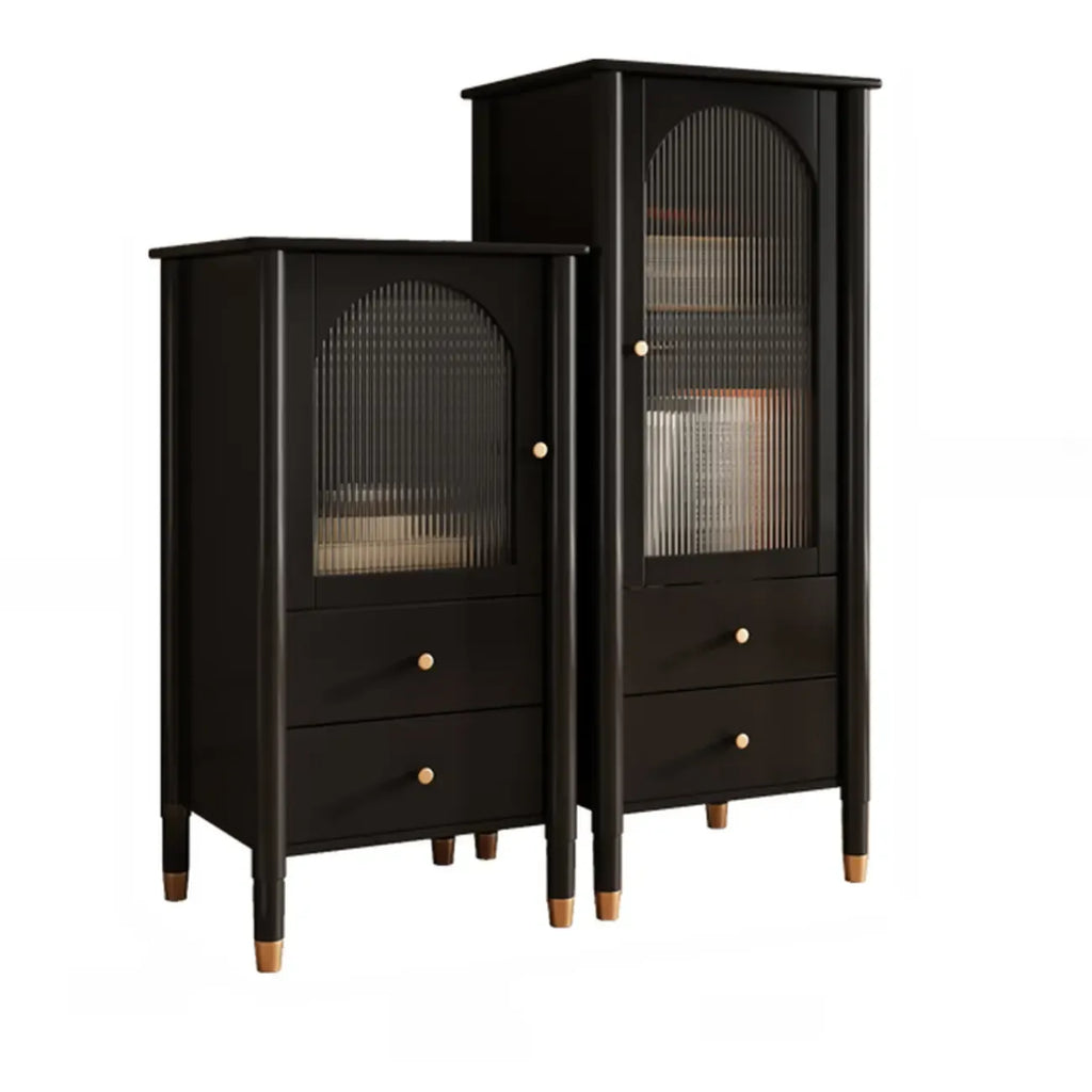 Modern Black Gold Wood Adjustable Shelves Glass Door Cabinet