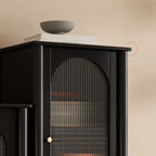 Modern Black Gold Wood Adjustable Shelves Glass Door Cabinet