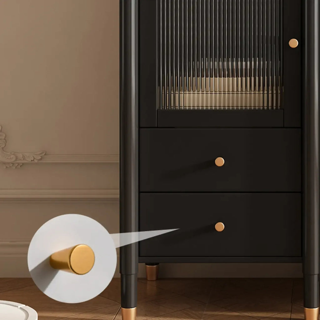 Modern Black Gold Wood Adjustable Shelves Glass Door Cabinet