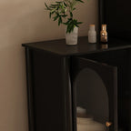 Modern Black Gold Wood Adjustable Shelves Glass Door Cabinet