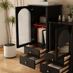 Modern Black Gold Wood Adjustable Shelves Glass Door Cabinet