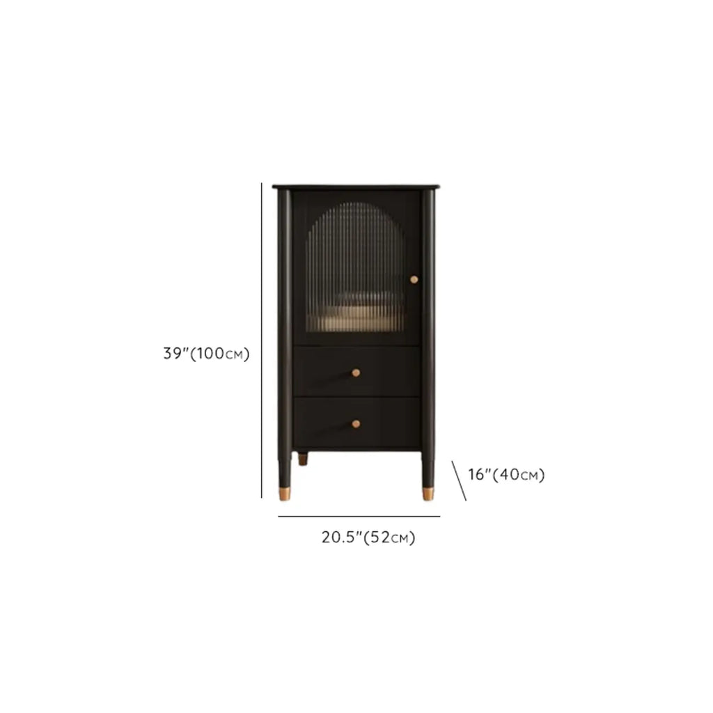 Modern Black Gold Wood Adjustable Shelves Glass Door Cabinet