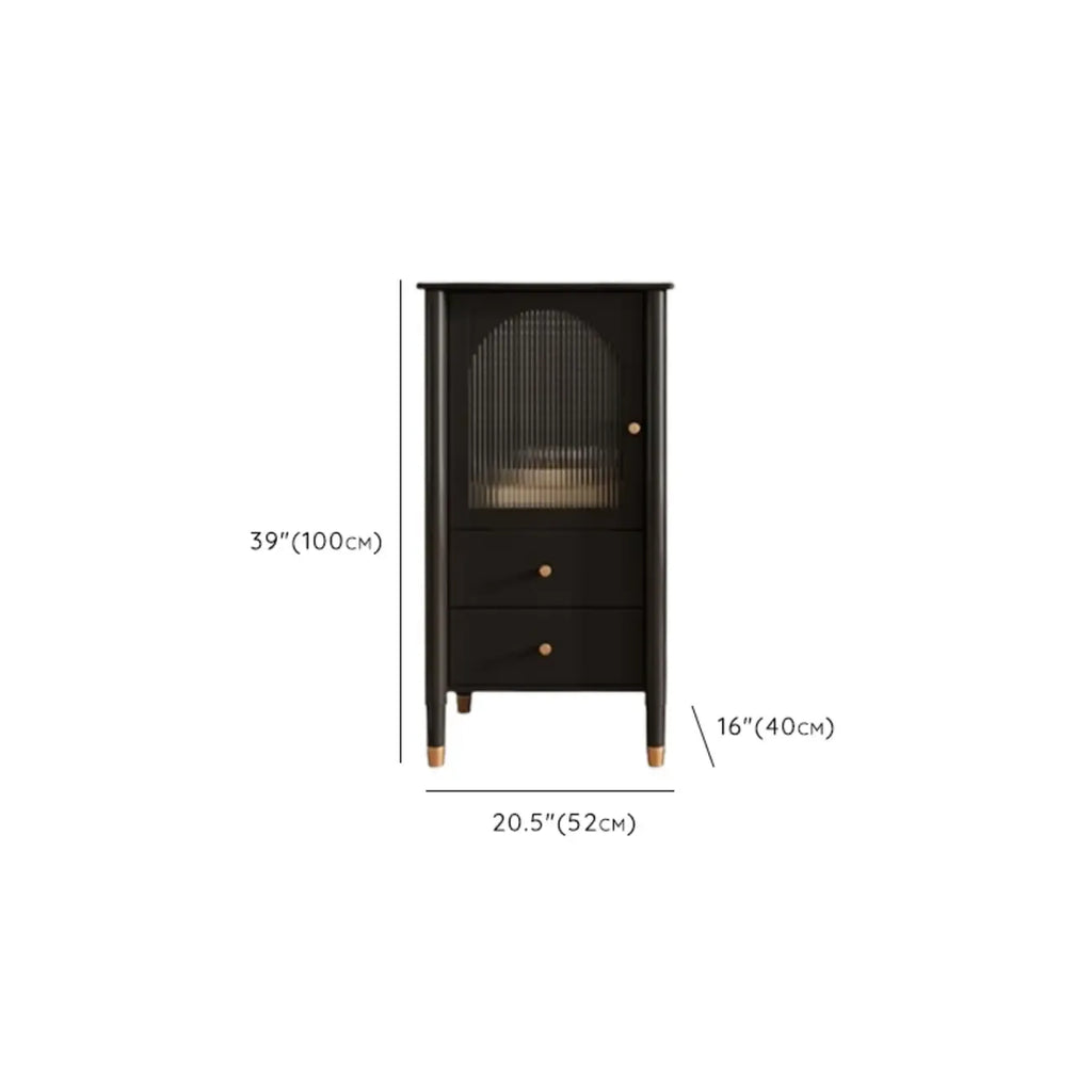 Modern Black Gold Wood Adjustable Shelves Glass Door Cabinet