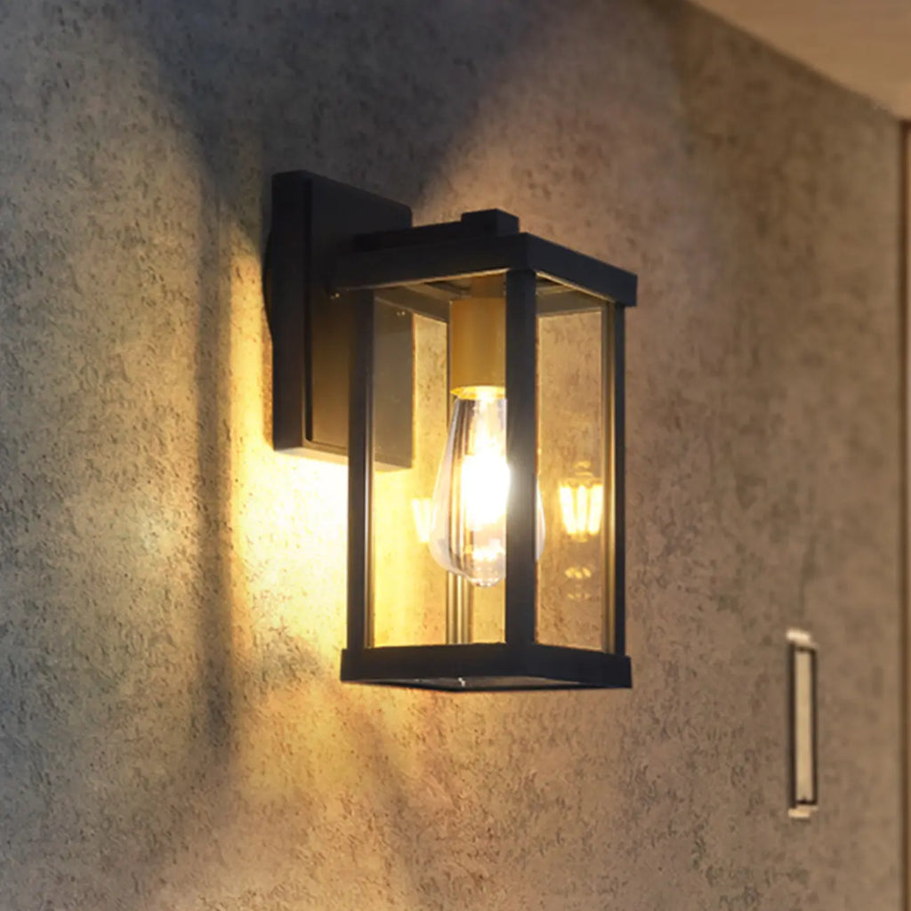 Industrial Metal Rectangle Glass Shade LED Outdoor Wall Light