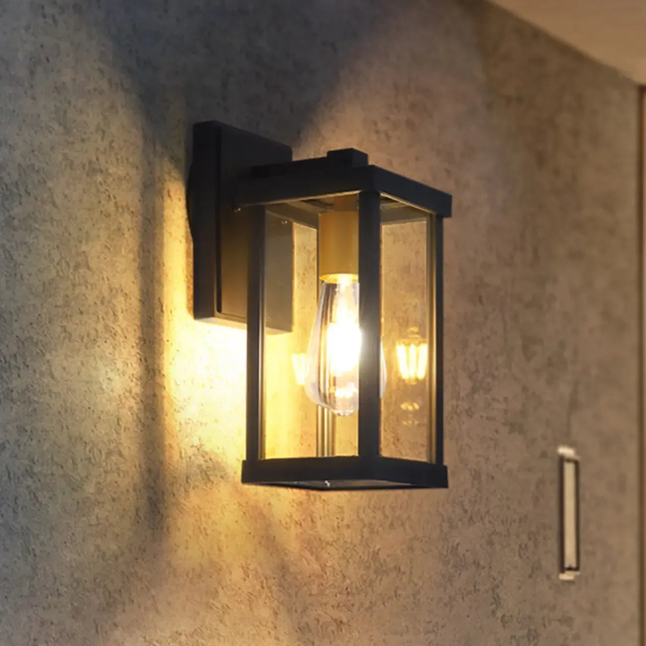 Industrial Metal Rectangle Glass Shade LED Outdoor Wall Light