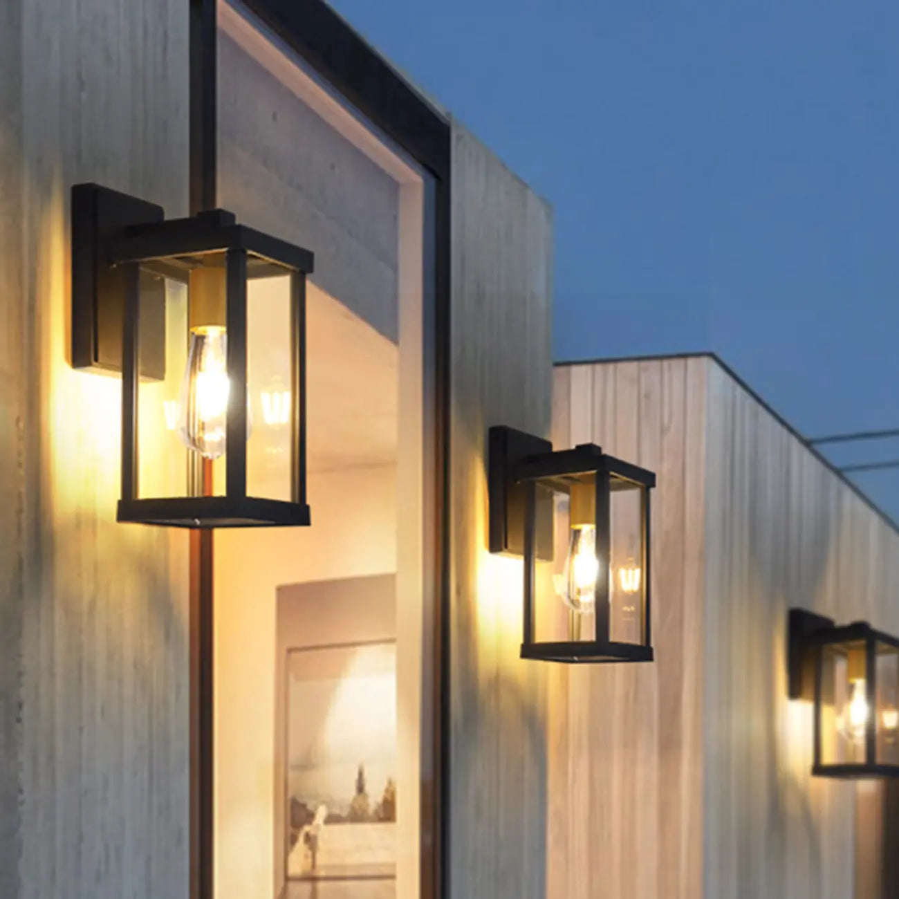 Industrial Metal Rectangle Glass Shade LED Outdoor Wall Light