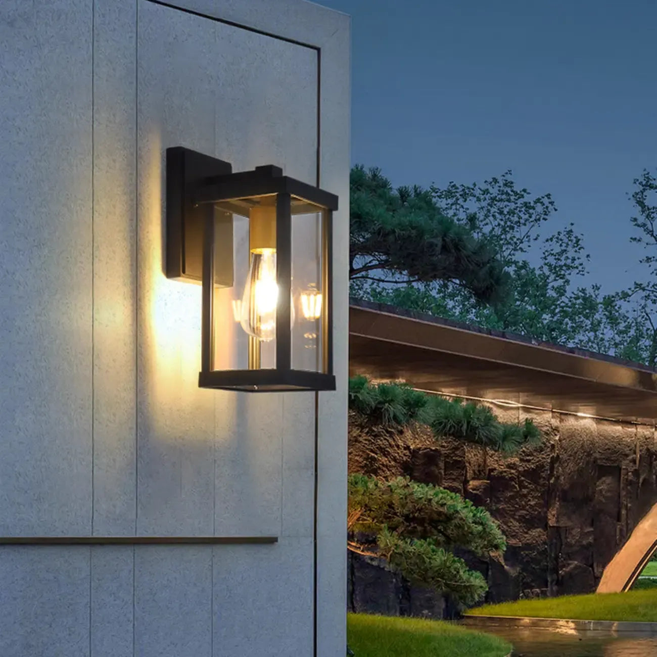 Industrial Metal Rectangle Glass Shade LED Outdoor Wall Light