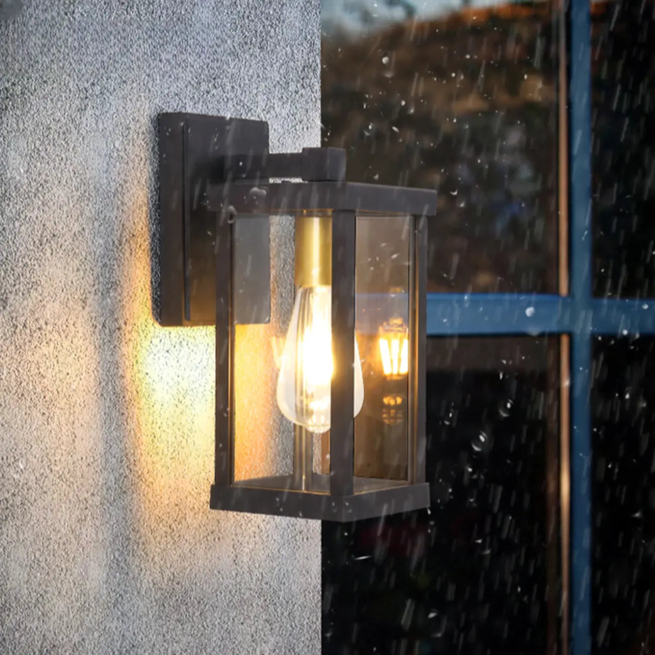 Industrial Metal Rectangle Glass Shade LED Outdoor Wall Light