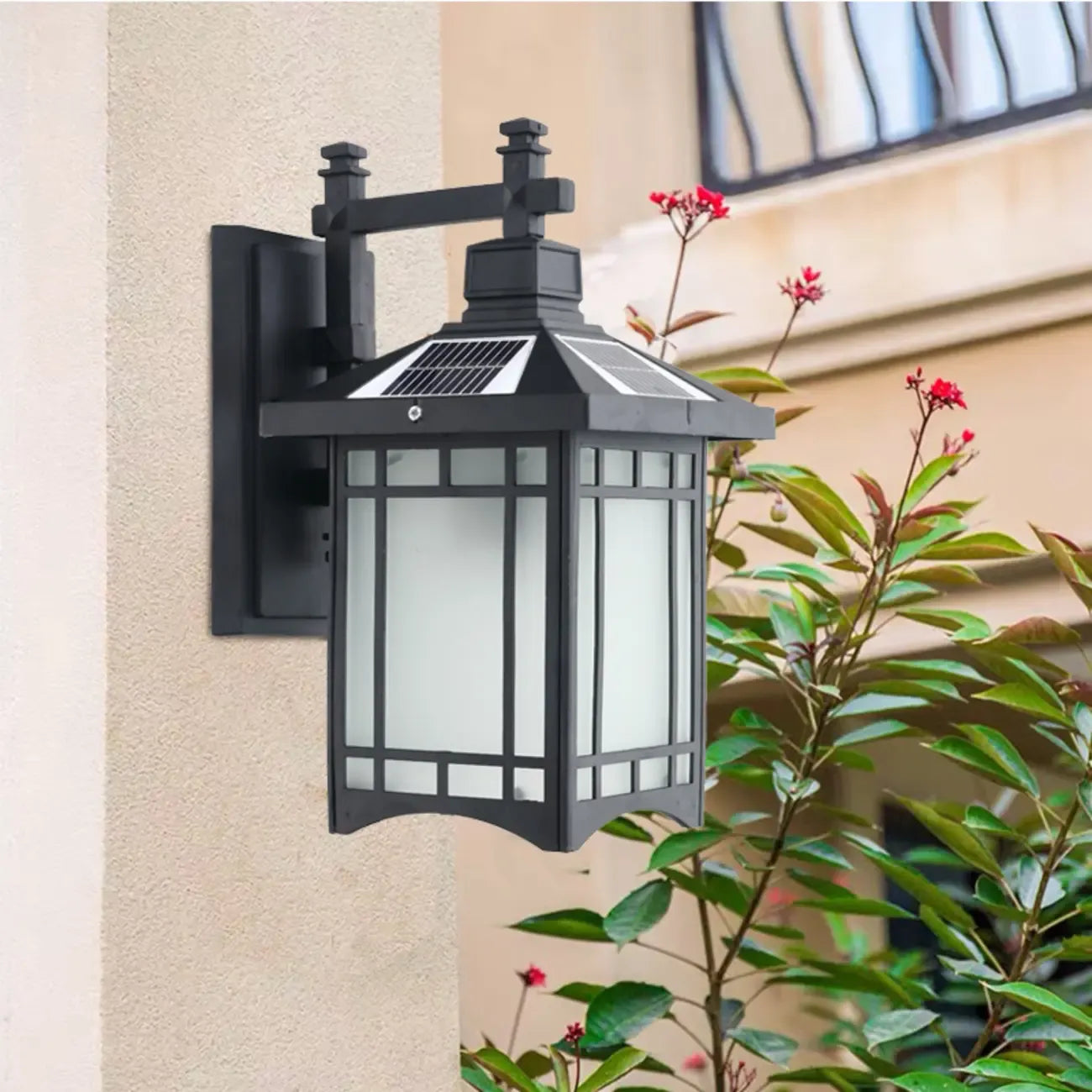 Vintage Bronze and Black Solar Lantern Outdoor Wall Sconce