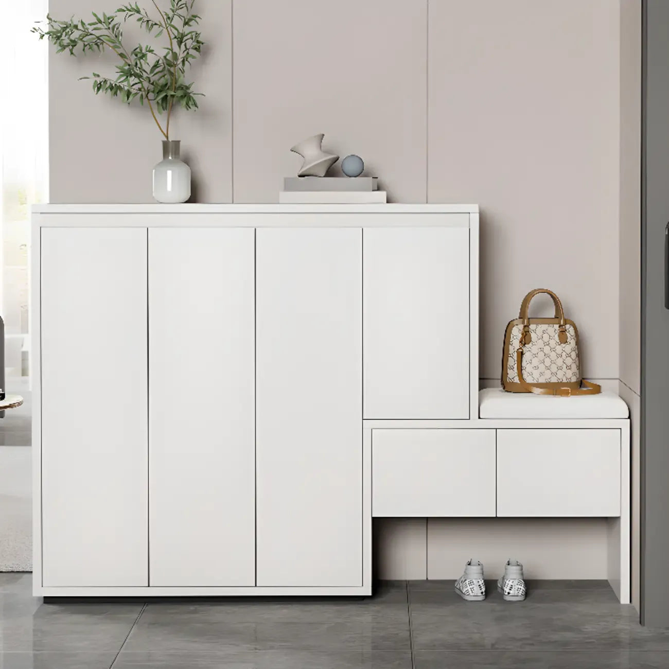 Modern Wood Shoe Rack with Drawers for Entryway