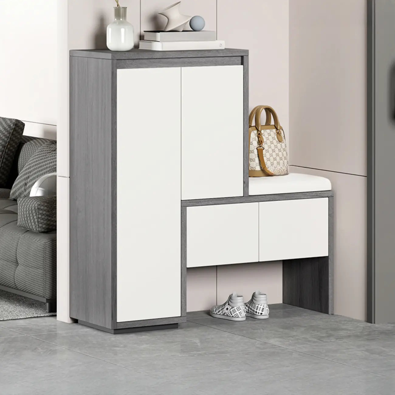 Modern Wood Shoe Rack with Drawers for Entryway