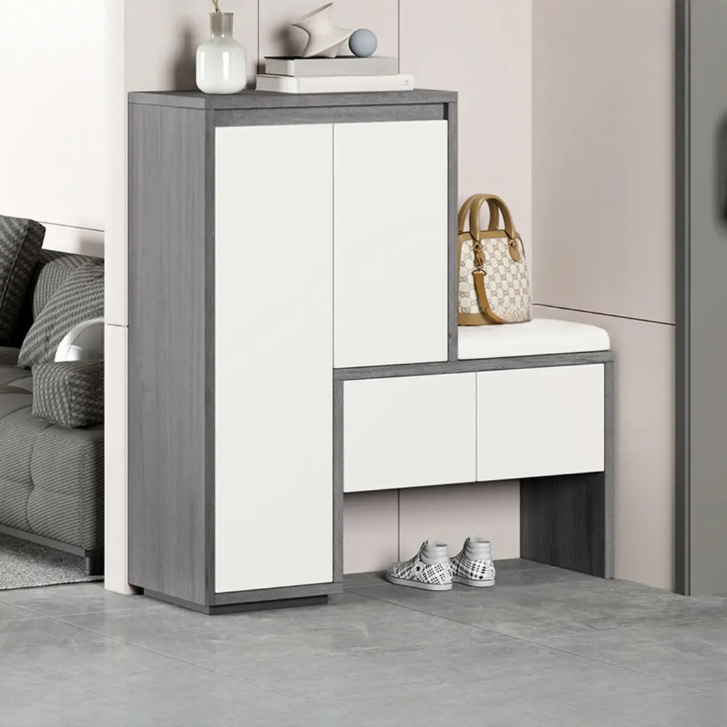 Modern Wood Shoe Rack with Drawers for Entryway