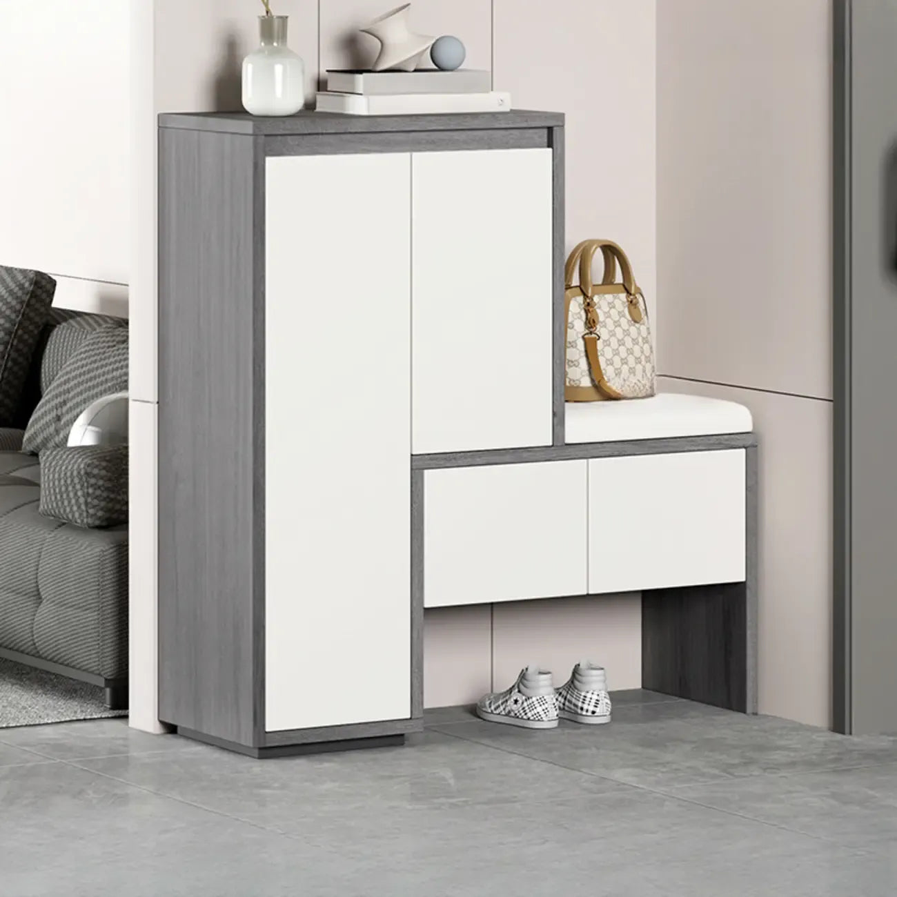 Modern Wood Shoe Rack with Drawers for Entryway