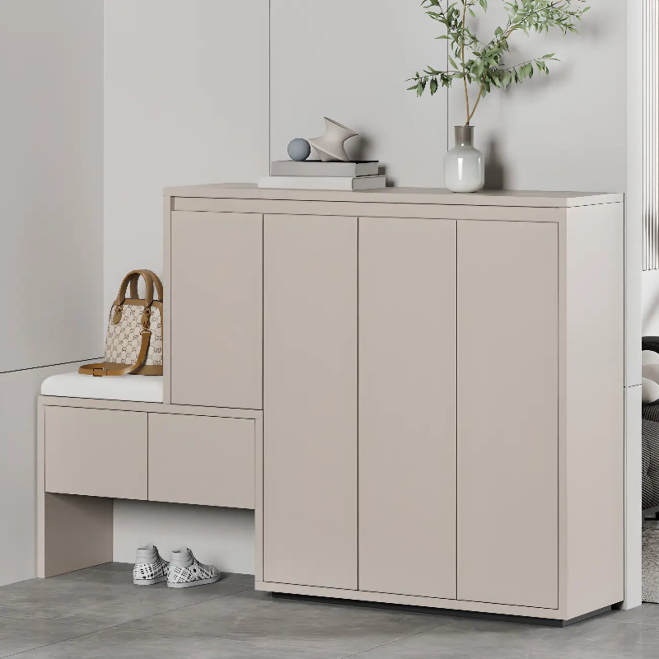 Modern Wood Shoe Rack with Drawers for Entryway