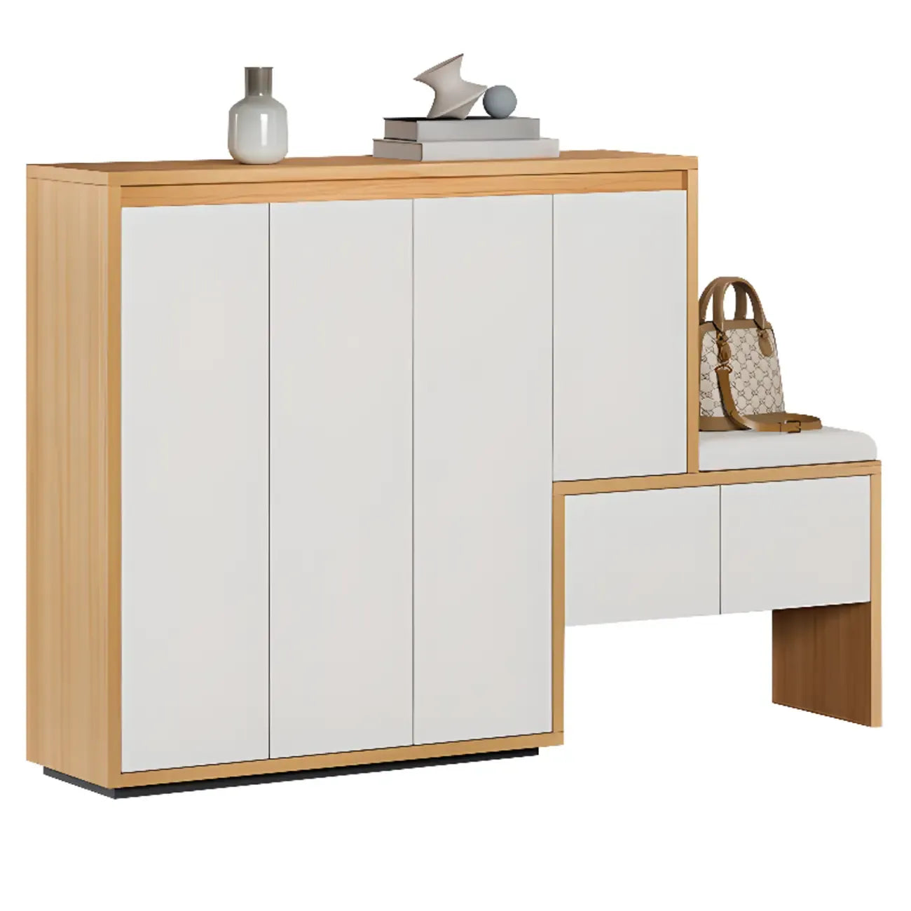 Modern Wood Shoe Rack with Drawers for Entryway