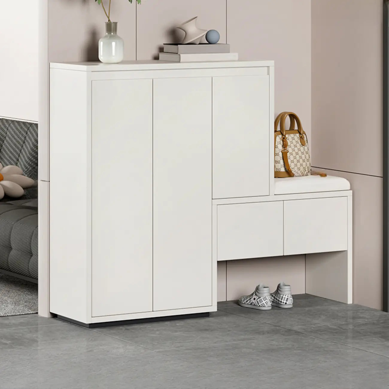 Modern Wood Shoe Rack with Drawers for Entryway