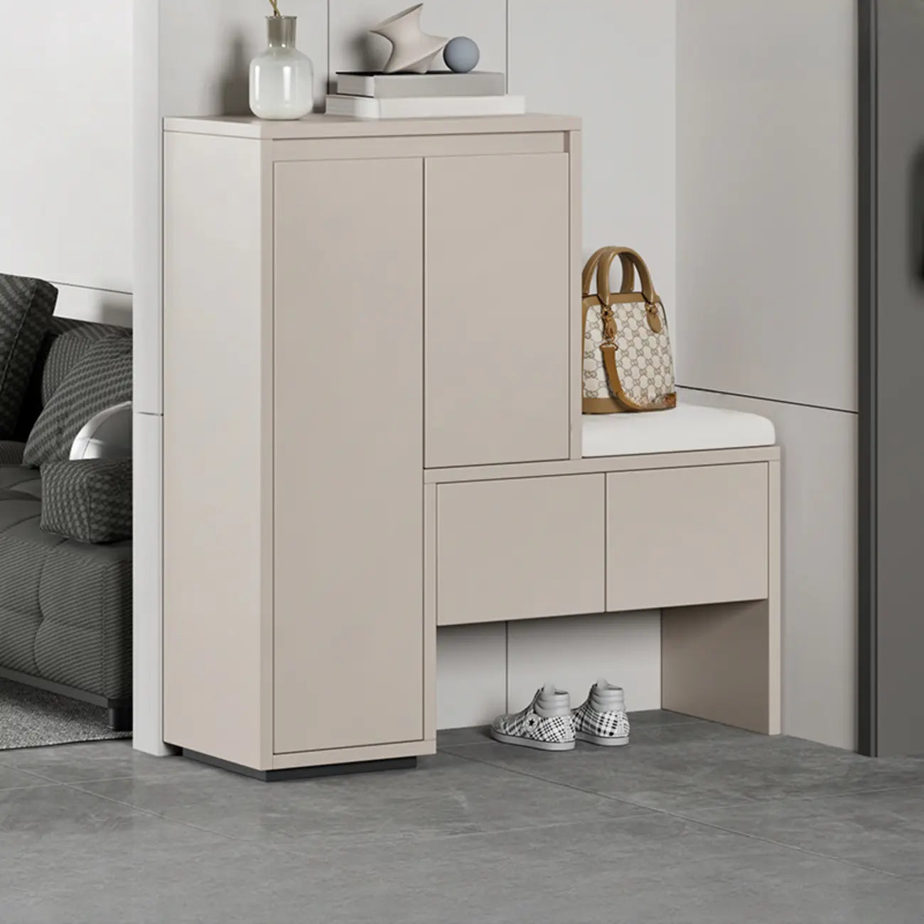 Modern Wood Shoe Rack with Drawers for Entryway