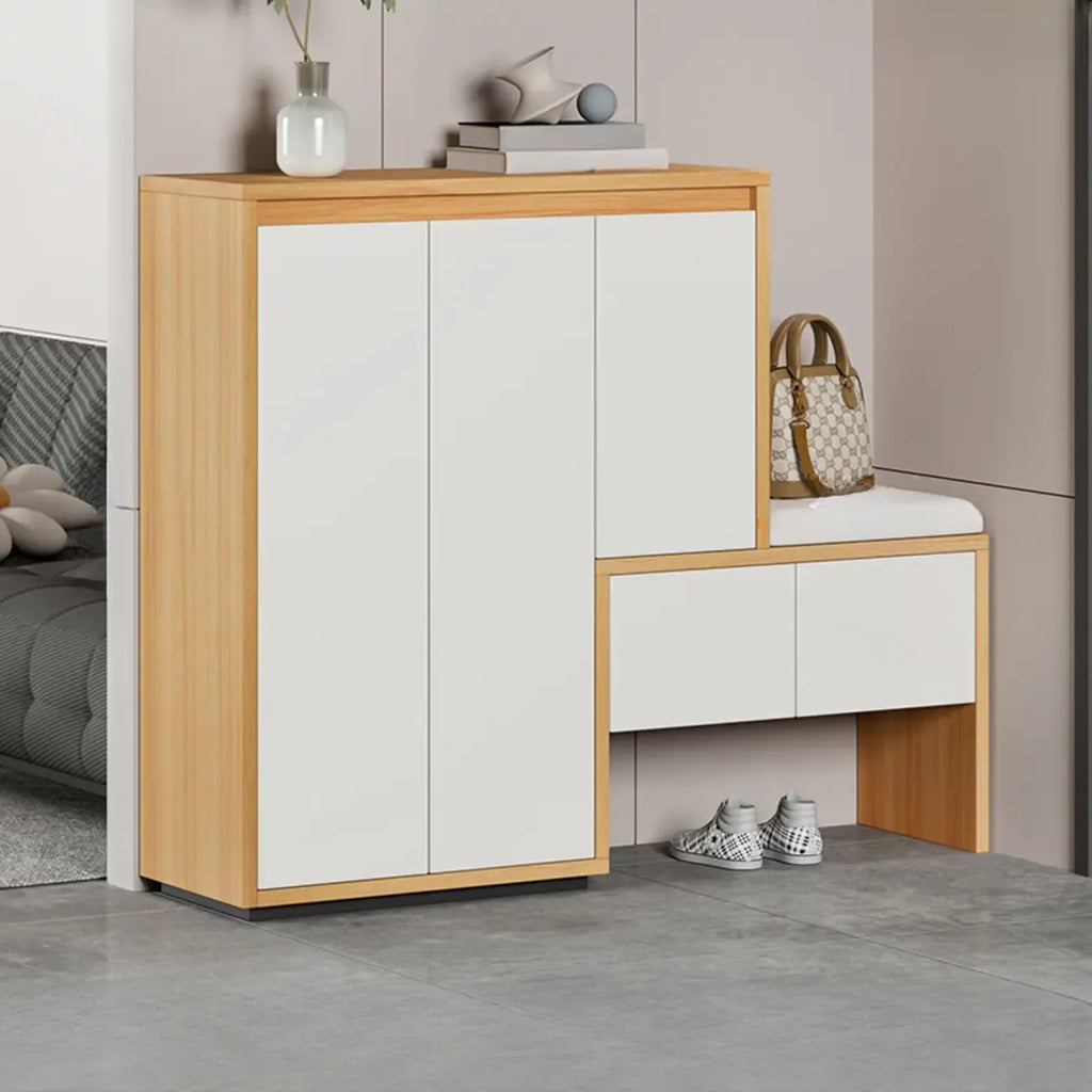 Modern Wood Shoe Rack with Drawers for Entryway
