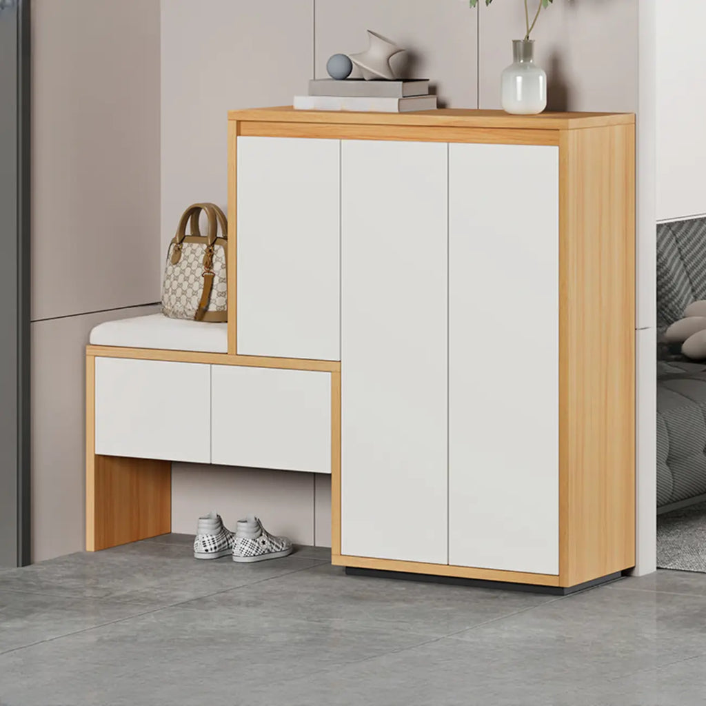 Modern Wood Shoe Rack with Drawers for Entryway