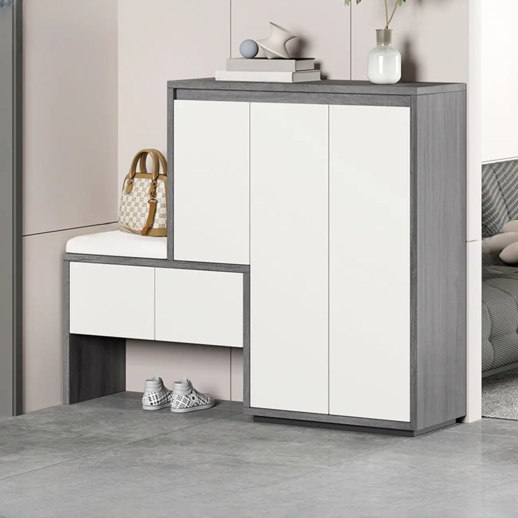 Modern Wood Shoe Rack with Drawers for Entryway