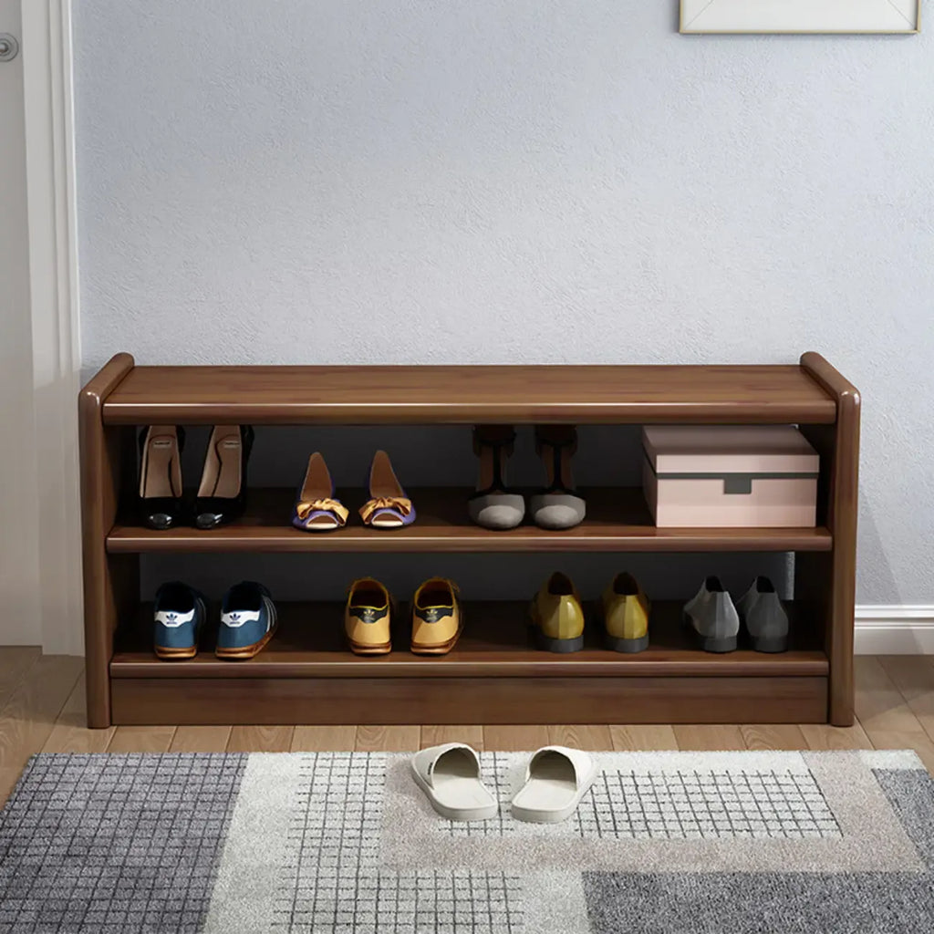 Scandinavian 2-Tier Upholstered Wood Shoe Rack Bench