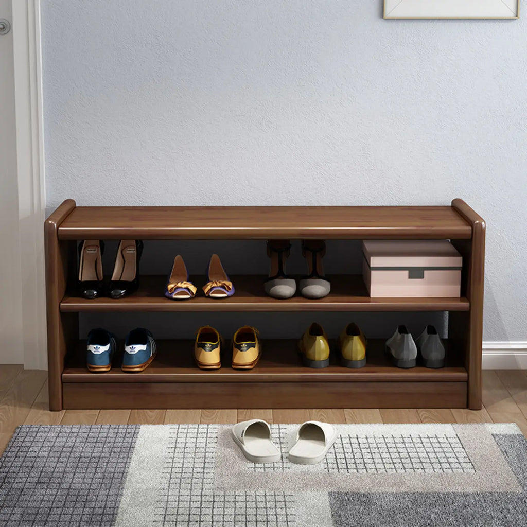 Scandinavian 2-Tier Upholstered Wood Shoe Rack Bench
