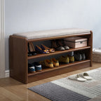 Scandinavian 2-Tier Upholstered Wood Shoe Rack Bench